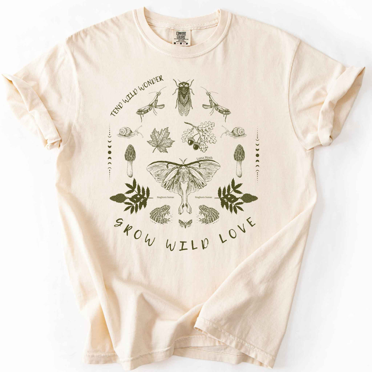 Grow Wild Love Tend Wild Wonder Luna moth ecology ivory t-shirt